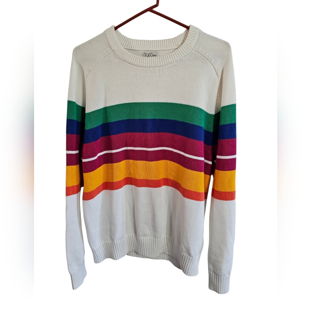 J.Crew Mens Large Sweater Multicolor Cotton Striped Crewneck Archival Investment - Picture 2 of 7